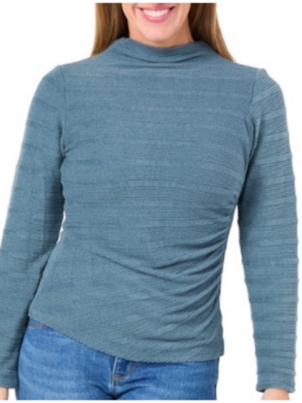 NWT Democracy Blue Long Sleeve Asymmetrical Ruched Top Size L
